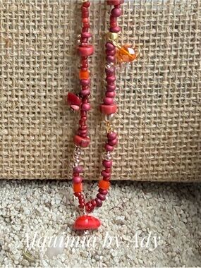 Single string Coral and Orange Multi-Strand Beaded Necklace